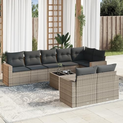 YuuSsea 9-TLG. Gartenmöbel-Set, wetterfestes Poly Rattan Lounge-Sofa mit Stauraum, Glas-Tisch, Kissen für Terrasse, Balkon, Außenbereich von YuuSsea