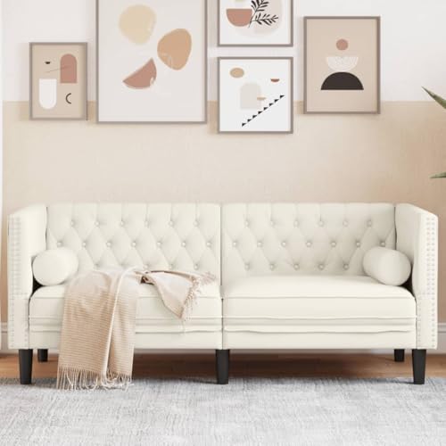 YuuSsea Chesterfield-Sofa, 2-Sitzer, Creme Samt, mit Nackenrollen, luxuriöses Wohnzimmer Lounge Möbel, Massivholzrahmen, bequemes Sitzerlebnis von YuuSsea