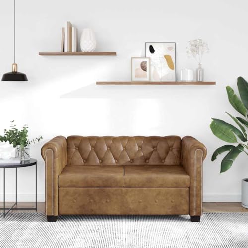 YuuSsea Chesterfield-Sofa 2-Sitzer, braun, Kunstleder-Polsterung, Holzrahmen, 145,5 cm breit, Elegantes Design für Wohnzimmer und Büro, Bequeme Couch von YuuSsea