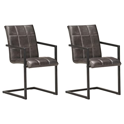 YuuSsea Esszimmer Freischwinger Stühle 2er Set, Grau Echtleder Schwingstühle, Retro Design Küchenstühle mit Used-Effekt, Belastbar bis 110 kg, Modernes Esszimmerambiente YuuSsea Esszimmer Freischwinger Stühle 2er Set, Grau Echtleder Schwingstühle, Retro Design Küchenstühle mit Used-Effekt, Belastbar bis 110 kg, Modernes Esszimmerambiente von YuuSsea