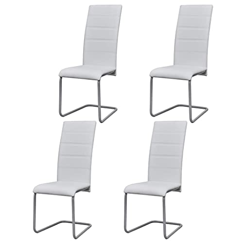 YuuSsea Esszimmer Freischwinger Stühle Set, 4 Stück, Modernes Design, Kunstleder Weiß, Hohe Rückenlehne, Robuste Stahlrahmen, Leichtgewichtige Küchenstühle von YuuSsea