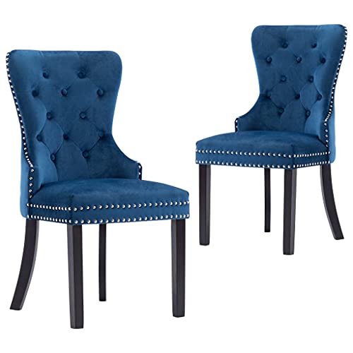 YuuSsea Esszimmerstühle, 2er-Set, Blau Samt, Polsterstuhl mit Massivholzbeinen, 51x59x98,5 cm, für Esszimmer Küche Wohnzimmer, Max. 110 kg von YuuSsea