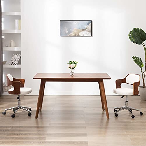 YuuSsea Esszimmerstühle 2er Set, Drehbar, Weißes Kunstleder & Bugholz, Höhenverstellbar, Rollen, Moderne Dining Stühle für Küche & Büro von YuuSsea