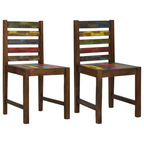 YuuSsea Esszimmerstühle 2er Set, Massives Altholz Mehrfarbig, Vintage Holzstühle für Küche & Esszimmer, Handgefertigt, Sitzhöhe 46cm von YuuSsea
