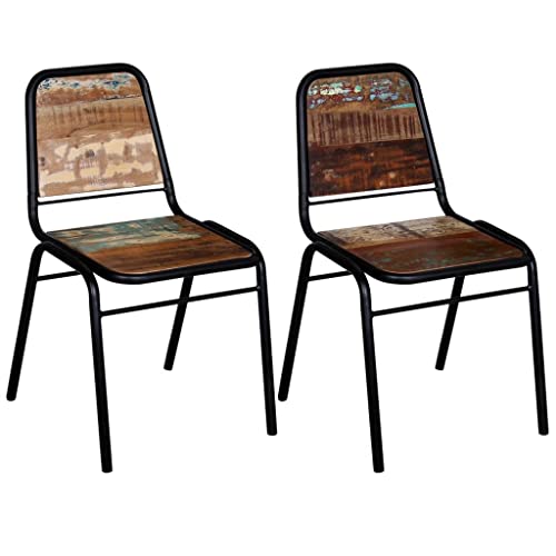 YuuSsea Esszimmerstühle 2er Set, Massivholz Stühle aus Altholz, Handgefertigt, Stabiles Stahlgestell, Vintage Design für Küche & Esszimmer von YuuSsea