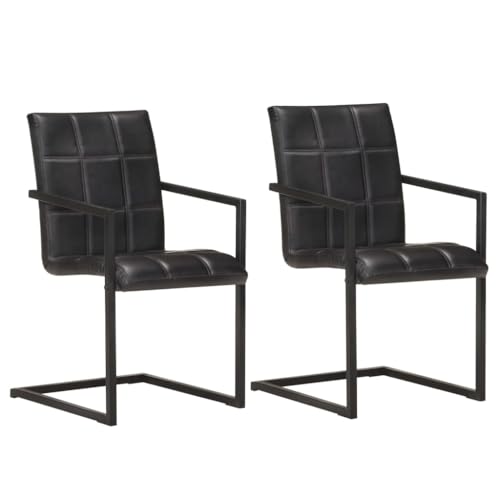 YuuSsea Esszimmerstühle 2er Set, Schwarz, Echtleder, Modernes Design, Freischwinger für Küche und Esszimmer von YuuSsea