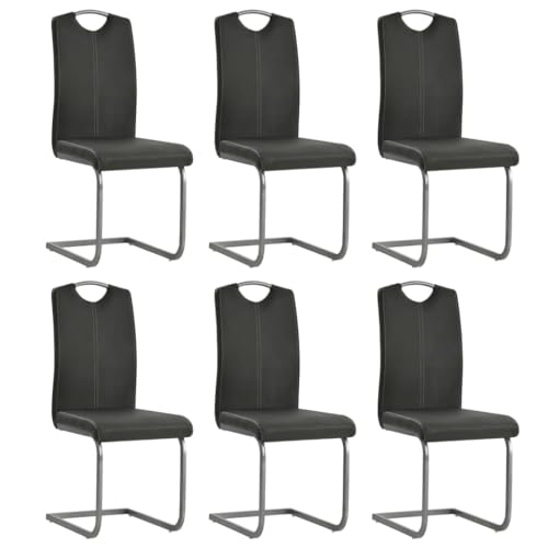 YuuSsea Esszimmerstühle 6er Set, Grau Kunstleder Freischwinger, Modernes Design für Küche & Esszimmer, Komfortable Polsterung, Stabile Stahlrahmen von YuuSsea