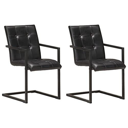 YuuSsea Esszimmerstuhl Freischwinger 2er Set, Schwarz, Echtleder, Modernes Design, Küchenstuhl, Bequem & Robust von YuuSsea