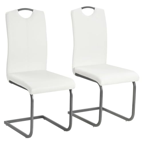 YuuSsea Freischwinger Esszimmerstühle, 2er Set, modern, weißes Kunstleder, stabile Stahlgestelle, komfortabel für Küche & Esszimmer von YuuSsea