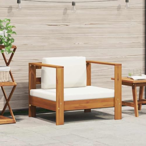 YuuSsea Gartenstuhl Akazie Massivholz mit Cremefarbener Auflage, wetterbeständig, langlebiger Outdoor Sessel für Balkon, Terrasse, Gartenmöbel von YuuSsea