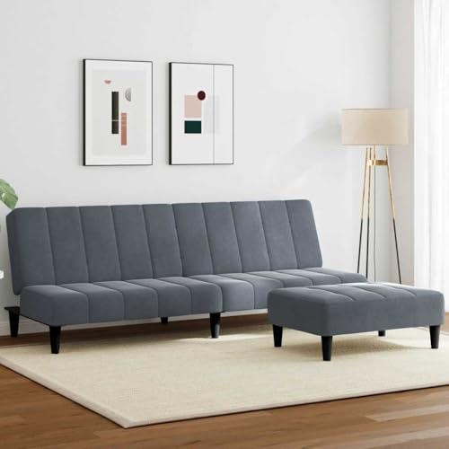 YuuSsea Schlafsofa 2-Sitzer mit Fußhocker, Dunkelgrau Samt, klappbares Gästebett, modernes Design für Wohnzimmer, kleine Wohnung von YuuSsea