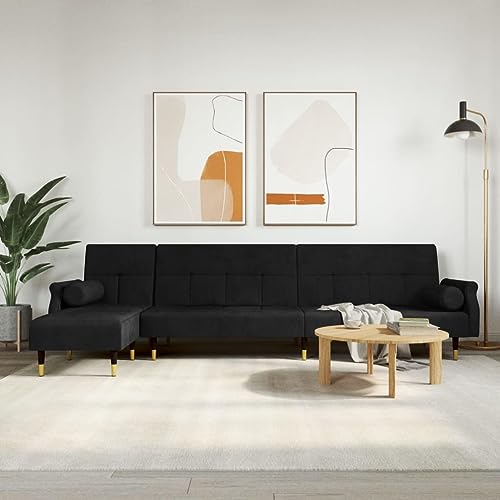 YuuSsea Schlafsofa in L-Form Schwarz, 271x140x70 cm Samt, multifunktionales Ecksofa für Wohnzimmer, Gästezimmer, bequemes Ausziehsofa mit Chaiselongue von YuuSsea