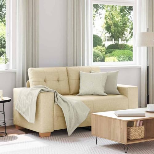 Zweisitzer-Sofa mit Kissen, Cremefarbener Stoff, 160 cm, Robuster Holzrahmen, Bequeme Sitzgelegenheit für Wohnzimmer und Lounge-Bereich Zweisitzer-Sofa mit Kissen, Cremefarbener Stoff, 160 cm, Robuster Holzrahmen, Bequeme Sitzgelegenheit für Wohnzimmer und Lounge-Bereich von YuuSsea