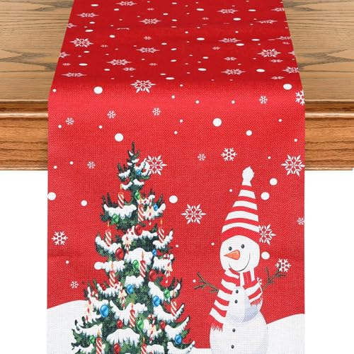Tischläufer Weihnachten mit Schneemann, Tischläufer Rot für Weihnachtstisch Deko, Weihnachtsdeko Tisch für Esstisch, Küchentisch, Wohnzimmer, Ideal als Tischdeko für Weihnachtsfeier (33 x 183cm) Tischläufer Weihnachten mit Schneemann, Tischläufer Rot für Weihnachtstisch Deko, Weihnachtsdeko Tisch für Esstisch, Küchentisch, Wohnzimmer, Ideal als Tischdeko für Weihnachtsfeier (33 x 183cm) von Yuuchoringee