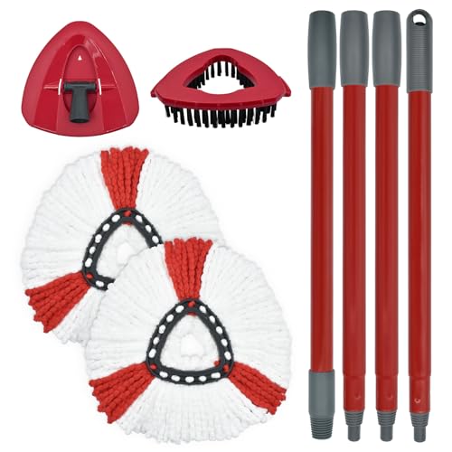 Bodenwischer Ersatzbezug Moppkopf Set Kompatibel mit EasyWring 1 Tank System, 2 Wischmopp Bezug Mikrofaser Wischmopp Ersatzkopf 1 Moppstiel 1 Basis und 1 Bürsten (Rot) von Yuunaie