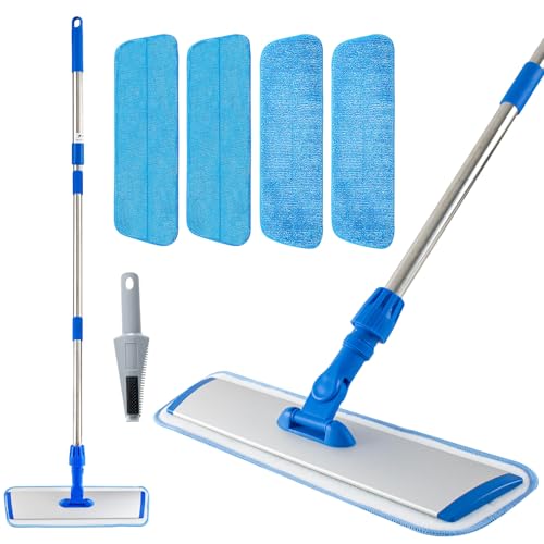 Wischmopp Set Mop-Stiel Verstellbar 3 Abschnitte Spleiß-Stiel Bodenwischer Ersatzbezug Nass & Trockenmopps Wischbezüge 4 Stück von Yuunaie
