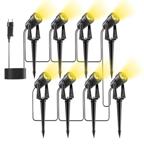 Yuusei Gartenbeleuchtung mit Strom, 8 in 1 Pack 29.8M Gartenlampen für Draußen, 3000K Warmweiß 27V LED Gartenleuchten mit Strom, IP65 Wasserdicht Gartenstrahler für Außen Garten Terrasse Bäume Rasen von Yuusei