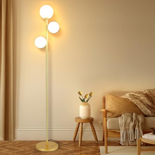 Stehlampe Gold Wohnzimmer,Modern Standleuchte Mit Fernbedienung Und Fußschalter,3 E27 3000K LED-Glühbirnen Inkl,Metall Sofa Lampe Für Wohnzimmer Schlafzimmer Büro,170cm von YuveSeqin