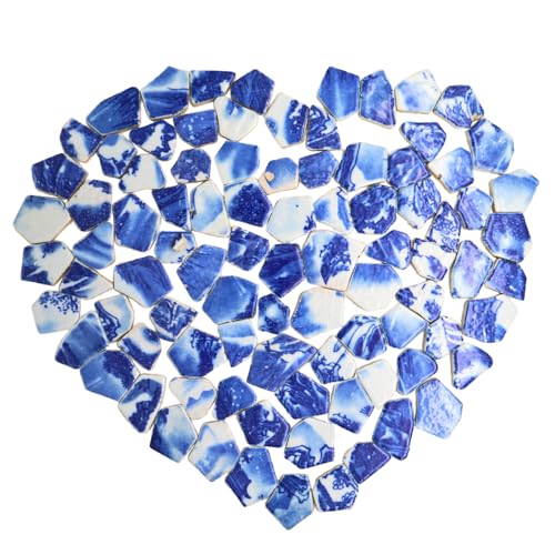 Yuvori 0,5 kg blaue und weiße unregelmäßige Porzellan-Mosaikfliesen, DIY, handgefertigt, Badezimmer, Wohnzimmer, Küche, Backsplash, Outdoor (12, Medium) von Yuvori