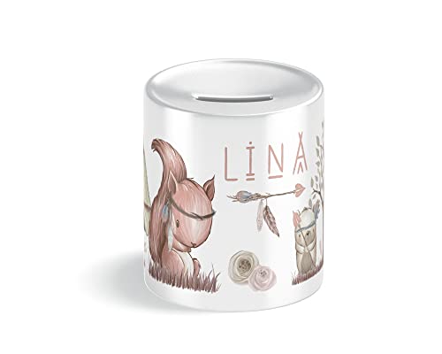Yuweli® Kinder Spardose Eichhörnchen personalisiert mit Name für Mädchen oder Junge von Yuweli