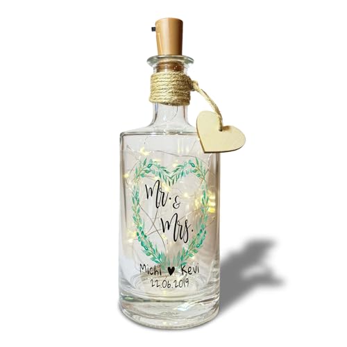 Yuweli Hochzeitsgeschenke Flaschenlicht Mr. & Mrs. personalisiert mit Namen und Datum als Hochzeitsgeschenk oder Jahrestag Deko-Flasche von Yuweli