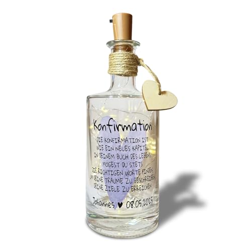 Konfirmation Geschenk personalisiert mit Namen und Datum für Mädchen oder Junge Geschenk LED Flaschenlicht Konfirmationsgeschenk von Yuweli
