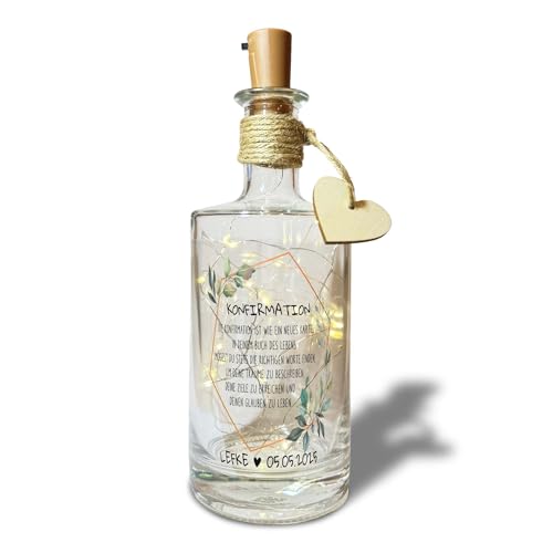 Yuweli Konfirmation Geschenk personalisiert mit Namen und Datum für Mädchen oder Junge Geschenk LED Flaschenlicht Konfirmationsgeschenk von Yuweli
