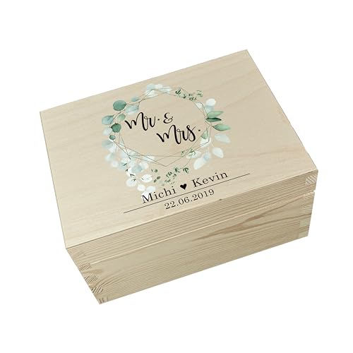 Yuweli Hochzeitsgeschenke personalisierte Erinnerungsbox aus Holz zur Hochzeit personalisiert mit Namen und Datum Hochwertigem Farbdruck Erinnerungskiste Hochzeitsgeschenk (Mr. & Mrs.) von Yuweli