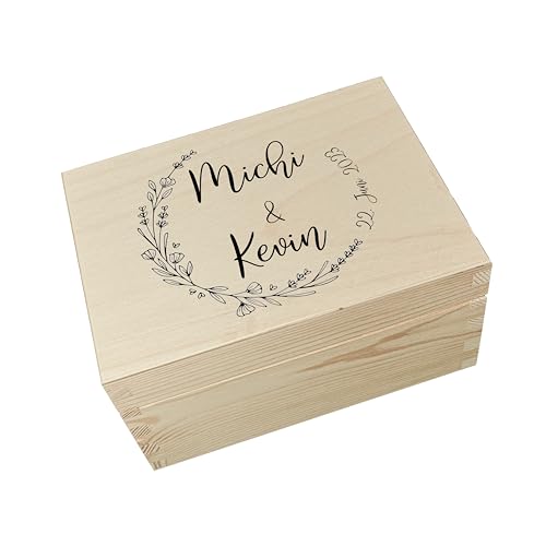 Yuweli Hochzeitsgeschenke personalisierte Erinnerungsbox aus Holz zur Hochzeit personalisiert mit Namen und Datum Hochwertigem Farbdruck Erinnerungskiste Hochzeitsgeschenk (Typ 1) von Yuweli