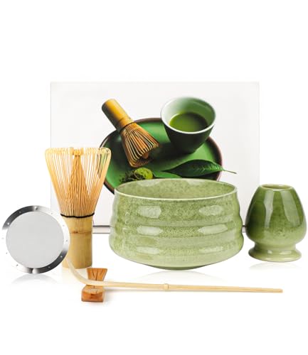Yuxava Matcha Set - Matcha Tea Set 5 Piece Matcha Besen Set Matcha-Tee-Set für die Zubereitung von Frühstück/Matcha-Latte, Seladon-grün,Geschenk für Matcha-Liebhaber(Grün) von Yuxava