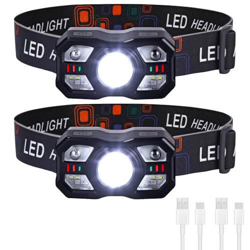 Yuxava Stirnlampe LED Wiederaufladbar 2 Stück, Superhell 2000 Lumen Kopflampe, Leicht Langlebig Stirnlampen mit Sensor und Rotlicht, 10 Lichtmodi Headlamp Ideal für Camping&Joggen Angeln von Yuxava