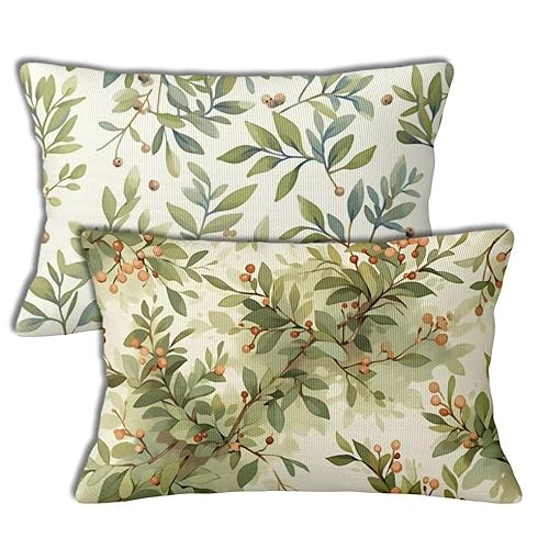 Outdoor Kissen Grün Kissenbezugen 50x60 cm 2 Stück Dekorative Outdoorkissen Blatt Wasserfest Atmungsaktiv Leinen Rechteckig Sofakisse Kissenbezugen Frühling Sommer Garten Balkon Deko Geschenke h-682 von Yuxoaoue