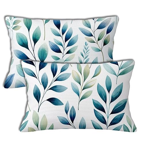 Smaragd Outdoor Kissen Wetterfest Blatt Kissenbezüge 50x80 cm Rechteckig Sofa Kissen 2 Stück Wasserfest Leinen Kopfkissenbezug für Balkon Terrasse Outdoor Garten Bauernhaus Dekor Geschenke h-1272 von Yuxoaoue