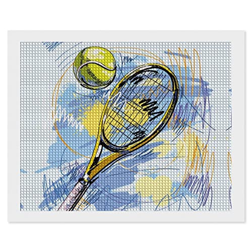 5D Diamond Painting Set Aquarell-Tennis Full Zubehör Malen Nach Zahlen Diamant Painting Für Kinder Mit Holzrahmen Arts Craft Home Wand-Decor 40x50cm von Yuyuano