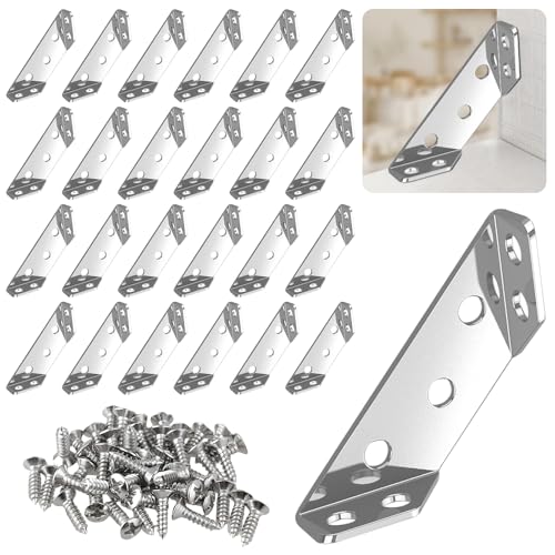 24 Stück Dreiecksstütze Winkelverbinder Dreieckshalterung Edelstahl eckverbinder Eckwinkel 60*30mm Dreieck Form Ecke Klammer mit M4 Schraube Eckhalterung Winkel Möbelverbinder für Holzregale Schränke von Yuyueda