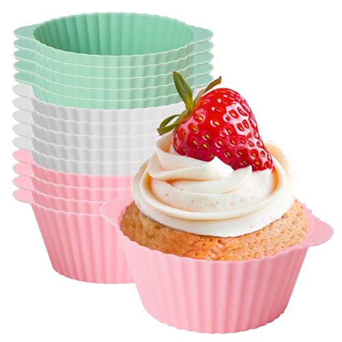 Yuyueda 15 Stück Silikon Muffinförmchen Airfryer Muffinform, Muffinförmchen Große, Silikon-Auflaufförmchen für Luftfritteuse Air Fryer Eggs Ramekins Must Have für Luftbraten,Pink+Grün+Weiß von Yuyueda