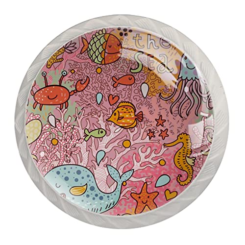 Moebelknopf Möbelgriffe Kristall Schubladenknöpfe Drucken Türknöpfe Für Jungen Und Mädchen 4 Stück Leben Im Meer 3.5x2.8cm von Yuzheng