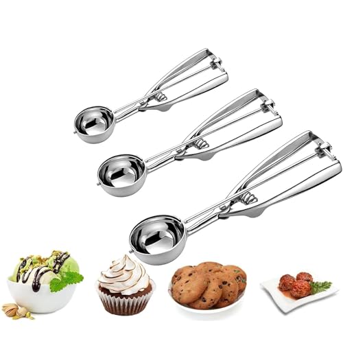 Cookie Scoop, Ice Cream Scoop, Cookie Scoops für Baking Set mit 3 Cookie Dough Scoop, 3 Stück Cookie Scooper zum Backen, Edelstahl Cookie Scoop Set, Ice Cream Scooper mit Trigger Release von Yuzita