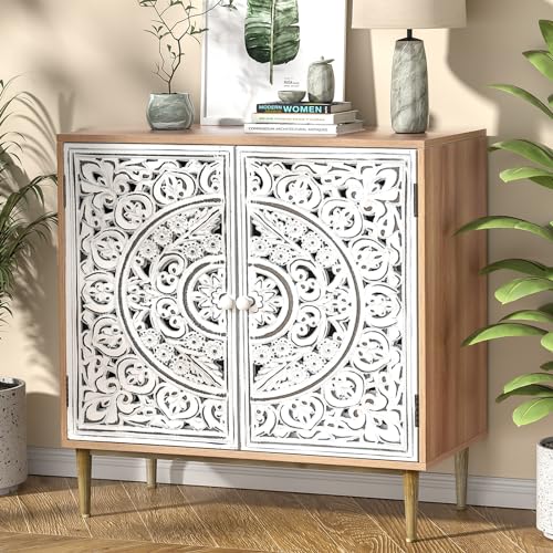 Yvsevnr Geschnitzt Sideboard Wohnzimmer Holz Hell, Aufbewahrungsschrank mit Türen, Verstellbare Ablage, Buffetschrank, Küchenschrank für Küche,Wohnzimmer, Flur und Esszimmer Yvsevnr Geschnitzt Sideboard Wohnzimmer Holz Hell, Aufbewahrungsschrank mit Türen, Verstellbare Ablage, Buffetschrank, Küchenschrank für Küche,Wohnzimmer, Flur und Esszimmer von Yvsevnr