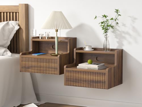 Yvsevnr Nachttisch Hängend 2er Set Holz, Schwebende Nachtkommode, Wandboard Nachtkonsole mit Offener Raum, Wandregal mit Schublade Klein, für Schlafzimmer, Wohnzimmer Yvsevnr Nachttisch Hängend 2er Set Holz, Schwebende Nachtkommode, Wandboard Nachtkonsole mit Offener Raum, Wandregal mit Schublade Klein, für Schlafzimmer, Wohnzimmer von Yvsevnr