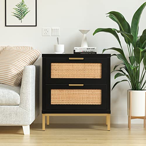 Yvsevnr Rattan Nachttisch mit 2 Schubladen Schwarz, Holz Boho Nachttische, Beistelltisch für Schlafzimmer, Wohnzimmer und kleine Räume 48x35x53 cm Yvsevnr Rattan Nachttisch mit 2 Schubladen Schwarz, Holz Boho Nachttische, Beistelltisch für Schlafzimmer, Wohnzimmer und kleine Räume 48x35x53 cm von Yvsevnr