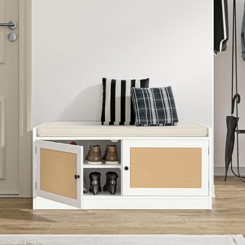 Yvsevnr Schuhbank mit Sitzfläche, Schuhschrank mit Sitzbank, Sitzbank mit Schuhkipper, Holz und Rattan Sitzhocker für Flur Eingang Schuhregal Schmal 101 x 40 x 46 cm Yvsevnr Schuhbank mit Sitzfläche, Schuhschrank mit Sitzbank, Sitzbank mit Schuhkipper, Holz und Rattan Sitzhocker für Flur Eingang Schuhregal Schmal 101 x 40 x 46 cm von Yvsevnr