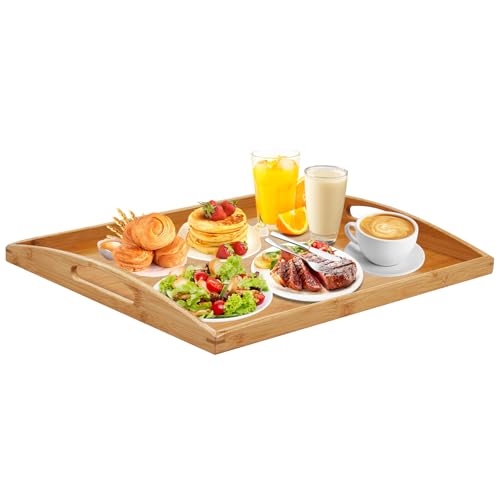 Yvttve Tablett Serviertablett Groß Holz Tablett mit Griffen, Bambus Tablett Rechteckig Küchentablett für Frühstück, Tee, Couchtisch (50 × 40 cm) von Yvttve