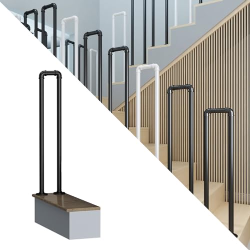 Ywanwj Handläufe Treppen U-förmiger Treppenhandlauf Schmiedeeisernes Treppengeländer Black Transitional Hand railings Handrails for Outdoor Steps Geländer für Drinnen Draußen Villa Korridor Balkon von Ywanwj