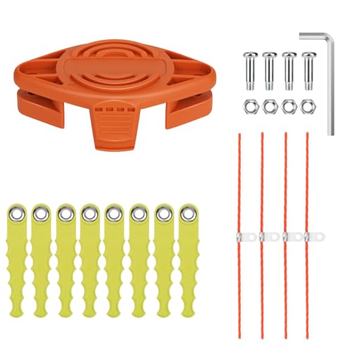 Yweller 18 Stücke WA0010 WA0004 WA0004.1 Trimmermesser im Doppelklinge passend für Worx WG163E,WG157E.9,WG160,WG165,WG730E alle 20V Rasentrimmer mit Auto Feed, mit Extra starker Nachfüllfaden von Yweller