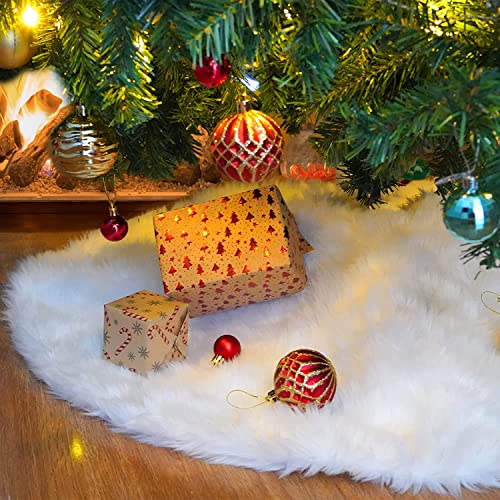 Ywlake Weihnachtsbaum Decke Christmasbaumdecke Weiß Kunstpelz Schnee Baum Basisabdeckungen für Frohe Weihnachten Dekorationen Weihnachtsfeier Party Dekor 90cm von Ywlake