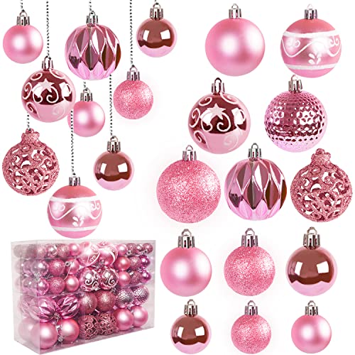 Ywlake Bruchsichere Weihnachtskugel Ornamente Set , 100-pcs Weihnachtsbaum Dekorationen Set, für Neujahrsparty Hochzeit Feiertag Weihnachtsdekoration (Rosa) von Ywlake