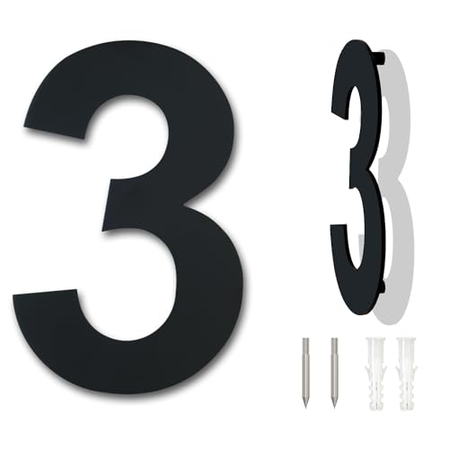 Gebürsteter moderner Edelstahl Hausnummer-100mm hoch-schwarze Beschichtung, schwebende Erscheinung (Nummer 3) von Ywonoby