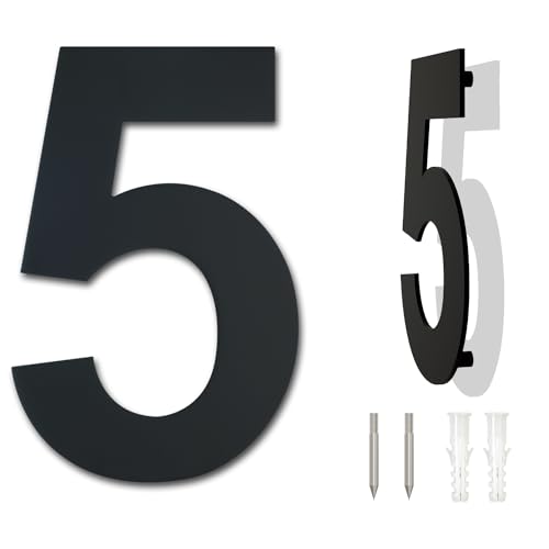 Gebürsteter moderner Edelstahl Hausnummer-100mm hoch-schwarze Beschichtung, schwebende Erscheinung (Nummer 5) von Ywonoby