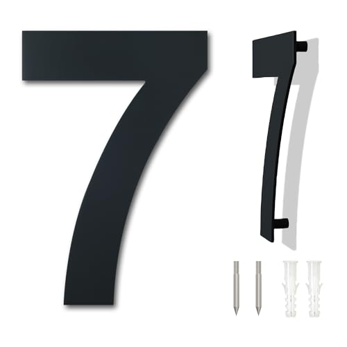 Gebürsteter moderner Edelstahl Hausnummer-152mm hoch-schwarze Beschichtung, schwebende Erscheinung (Nummer 7) von Ywonoby
